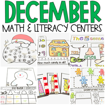Preview of December Math and Literacy Centers for Kindergarten {CCSS}