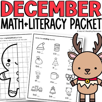 Preview of December Morning Work for Kinderarten Math and Literacy NO PREP Packet