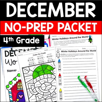 Preview of December Math and Reading Packet | 4th Grade Christmas Math & Reading Activities