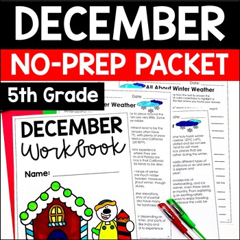 Preview of December Math and Reading Packet | 5th Grade Christmas Math & Reading Activities