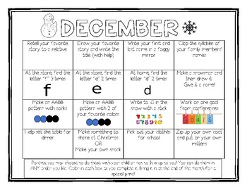 December Monthly Activities Calendar by Kathryn Haskovec TpT