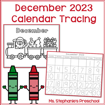 Preview of December 2023 Tracing and Coloring Calendar