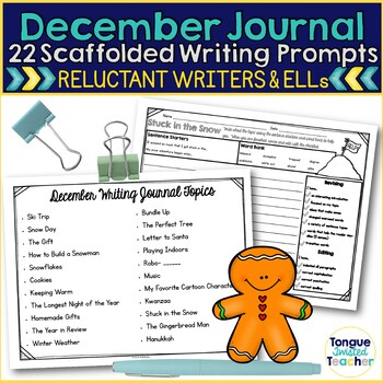 Preview of December Monthly Writing Journal No Prep Winter Holiday Writing Prompts