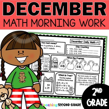 Preview of December Morning Work 2nd Grade - Christmas Spiral Math Review Practice Sheets
