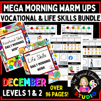 Preview of December Morning Work Bundle Special Education Life Skills & Vocational Warm Up