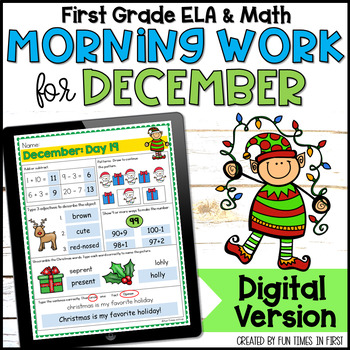Preview of December Morning Work First Grade - Digital Spiral Review in Google Slides™