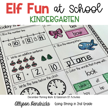 Preview of December Morning Work Kindergarten Christmas Elf Activities