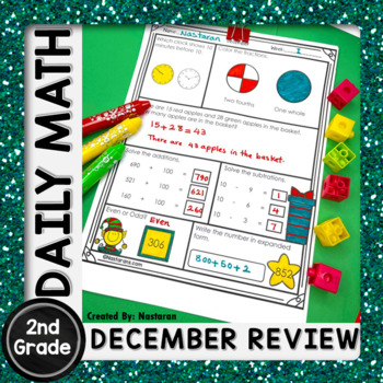 Preview of December Morning Work Math Review Christmas Math Worksheets 2nd Grade Daily