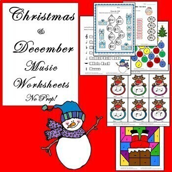 Preview of Christmas & December Music Worksheets No Prep