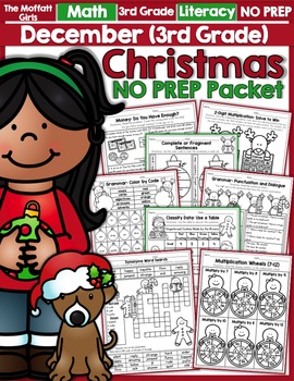 Preview of December NO PREP Math and Literacy (3rd Grade) Christmas | Winter | Gingerbread