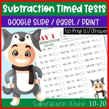 Preview of December NO PREP Pages Literacy & Math Activities for Subtraction Within 10-20
