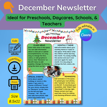 Preview of December Newsletter Template, Canva Newsletter, Fully Editable