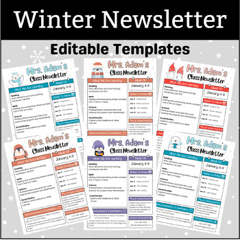 Preview of December Newsletter Template, Editable Weekly Winter Christmas