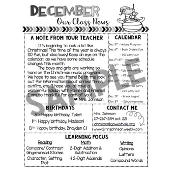 December Newsletter Template FREEBIE by A Handmade Teacher | TPT