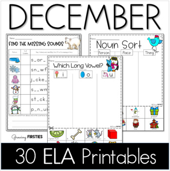 Preview of December No Prep ELA First Grade Winter Printables