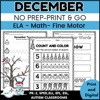 Preview of December Morning Work: Christmas Math and ELA With Winter Fine Motor Activities