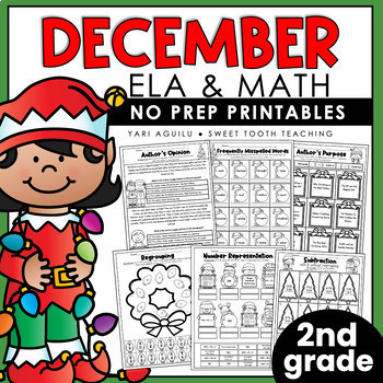 Preview of December No Prep Pack | 2nd Grade Christmas Worksheets | Grammar, Reading & Math