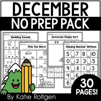 Preview of December No-Prep Printables for Kindergarten