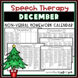 December Speech Therapy Non Verbal Homework Calendar
