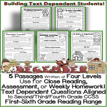 Preview of December Passages Close Reading Leveled Passages w/ CCSS Text Based Questions