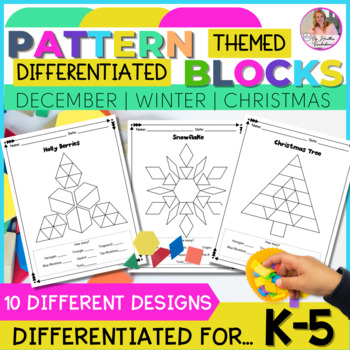 Preview of December Pattern Blocks | Shapes Puzzles for Math Centers | Winter Christmas