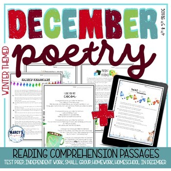 Preview of December Poetry, Winter reading passages holidays activities, Christmas poems