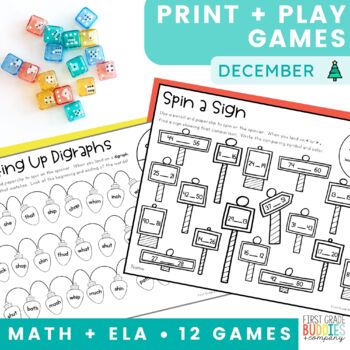 Preview of December Print and Play No Prep Math and Word Work Games