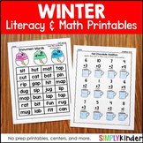 Winter No Prep Activities,  Literacy & Math Printables for