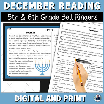 Preview of December Reading Bell Ringers for Middle School ELA/ESL for 5th and 6th Grade
