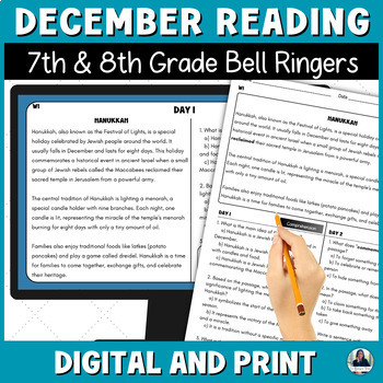 Preview of December Reading Bell Ringers for Middle School ELA/ESL for 7th and 8th Grade