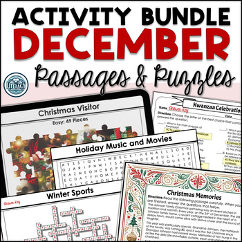 Preview of December - Reading Comprehension Passage & Puzzle Pack for Middle & High School