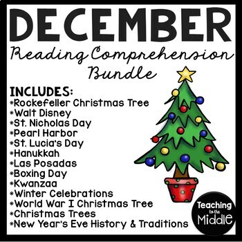 Preview of December Informational Text Reading Comprehension Worksheet Bundle Christmas