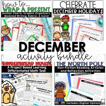 Preview of December Reading Comprehension Writing Math Winter Holidays Around the World