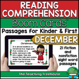 December Reading Comprehension for Kinder and First BOOM CARDS™