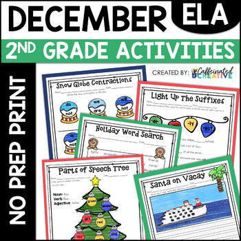 Preview of December Activities Reading Writing Grammar No Prep Print & Worksheets 2nd Grade