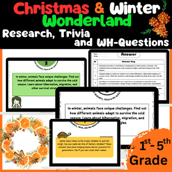 Preview of December Research Task Card | 50+ Winter Research, Trivia, and WH-Questions