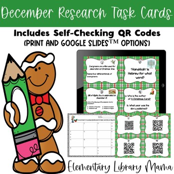Preview of December Research Task Cards with Self-Checking QR Codes