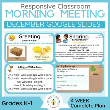 Preview of December: Responsive Classroom Morning Meeting Slides (4 Weeks) Kindergarten/1st