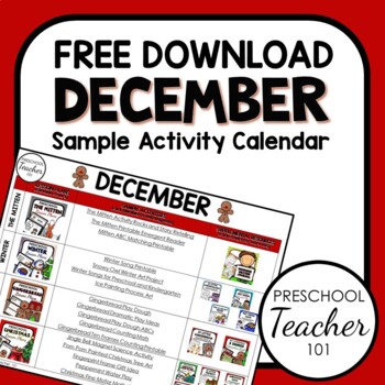 Preview of December Sample Activity Calendar for PreK and K