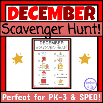 Preview of December Activity Scavenger Hunt Preschool Elementary Special Education Winter