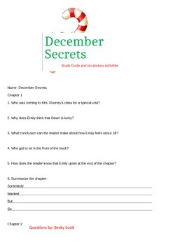Preview of December Secrets Study Questions and Vocabulary Activities