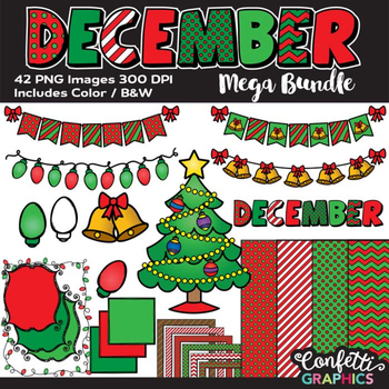 Preview of December Mega Bundle 42 Piece Clip Art Set Create December Christmas Holiday
