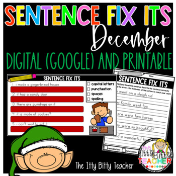 Preview of December Sentence Fix Its (Google Classroom) Digital and Printable 