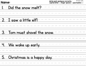 December Sentence Writing Worksheets | Copy Sentences | K-2 *SALE*