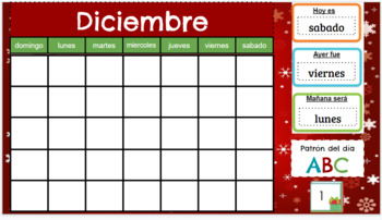 Preview of December Holiday Theme Spanish Calendar with ABC pattern