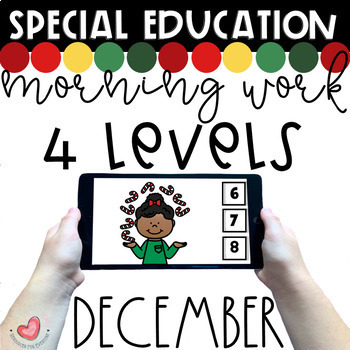 Preview of December Special Education Digital Morning Work Bundle- 4 Levels-Boom Cards™