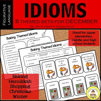 Preview of December Speech Therapy Idioms - Upper Elementary, Middle School,  High School