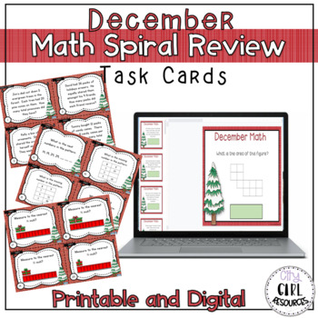 Preview of December Spiral Review Math Task Cards with Google Slides