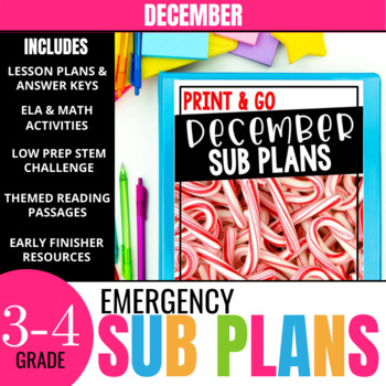Preview of December Sub Plans for 3rd-4th Grade: Ready-to-go lesson plans & activities