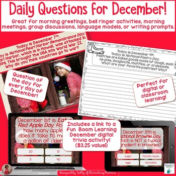 Preview of Morning Meeting Discussions and Daily Writing Prompts and Questions - December